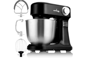 LEHMANN Impastatrice Planetaria, 1500 W, 12 Velocità, Ciotola 5 L, Accessori - Frusta, Gancio Impastare e Mescolatore, ideal Impastatrice per Pizza, Pane e Dolci - perfetta per Ogni Cucina, Nero