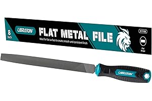 LIBRATON 8-Inch Flat Metal File, Metal File Tool, High Carbon Steel File with Ergonomic Handle, Hand File for Metal, Metalworking, Wood, Plastic, Flat File for Refining, Shaping and Scraping
