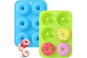 LEAO Pack of 2 Silicone Doughnut Moulds, 6 Cavities A Non-stick Safe Silicone Doughnut Baking Mould Heat Resistance Baking Tray Applies -40 to 230 Degrees Good for Making Biscuits, Bagels, Muffins.