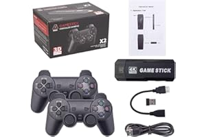Cawevon Retro Videospielkonsole, Mini Plug and Play Game Stick, Dual 2,4G Wireless Controller Nostalgie Stick Spiel mit 20+ Emulatoren & 128G Karten, eingebaute 40000+ Spiele (128G)