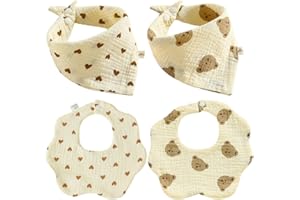 KWKPR 4 Piezas Suave Absorbente Baberos, Babero para Bebé Triangular de Muselina, Baberos Baba, Baberos Bebe Recien Nacido, Baberos Bandana Unisex