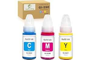 JoyPrinting Compatible Ink Bottle GI-490 GI-590 GI-590BK GI-590C GI-590M GI-590Y Replacement for Canon PIXMA G1500 G1501 G1510 G2500 G2501 G2510 G3500 G3501 G3510 G4500 G4510 G4511(C/M/Y, 3-PK)