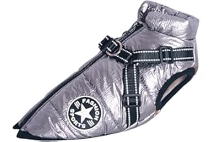 ENGEL WEMANG Gilet pour Chien - Manteau imperméable - avec Harnais - pour Hiver Chaud et Doux - 12 Couleurs - Argenté S