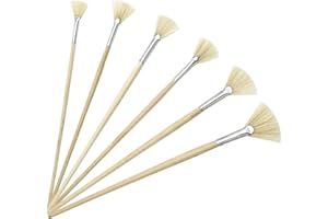 6 Pinceles Abanico Cerda de Cerdo para Pintura Oleo/Acrilica/Acuarela Profesional, LEA-SHALL Pincel Ventilador Acrilico con Mango Largo de Madera Set Artist Pelo Natural Calidad