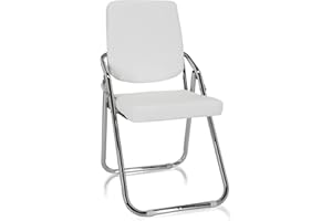 hjh OFFICE 706302 Chaise de conférence Pliante ESTO Similicuir Chaise Visiteur, Chaise Pliante Polyvalente, Blanc