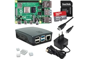 SMART-HOME-KOMPONENTE Raspberry Pi 4 8GB Starter-Set | Ultra 64GB Micro SD Karte | USB-C Netzteil 15W | Gehäuse schwarz | 4K Micro HDMI Kabel | Kühlkörper Set | Raspberry Pi 4 Model B 8GB RAM