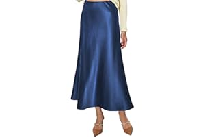 Vossmi Gonna Raso Lunga da Donna Vita Alta Elegante Elastico Gonna Satin Casual Midi Gonne A Linea Ufficio Seta Pieghe Skirt a Mezza Autunno