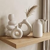 Ceramic Flower Vase Set of 4 | Modern Nordic Minimalist White Decorative Vases (Donut, Arch, Bubble & Handle Design) | Pampas