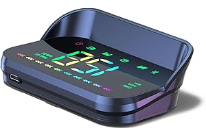 AMROOLOO Car Head-Up Display HUD Digital Speedometer GPS Speedometer Universal KMH and MPH with Compass Speeding Warning Multi-functional Display USB Interface Plug & Play for All Vehicles