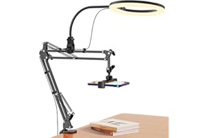 Jubor Lampa pierścieniowa LED ze statywem na telefon komórkowy, 10", elastyczny stół, lampa pierścieniowa, statyw do telefonu komórkowego, ściemniana lampa pierścieniowa, wideokonferencja, 3 kolory