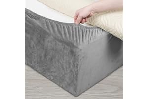 ‎DUJUIKE DUJUIKE Stretch Samt Boxspring Abdeckung zum Umwickeln, Alternative zum Traditionellen Volant Bettrock, Einfach Anzubringen (Hellgrau, King Bed Width:200-210cm)