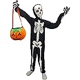 BookMyCostume Scary Ghost Bhoot Skeleton Printed Body Suit with Mask and Gloves with Pumpkin Basket Halloween Costume for Theme Party for Boys | Kids 3-4 Years