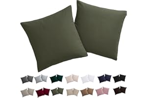 Soifox Poszewka na poduszkę 40 x 40 cm, zestaw 2 poszewek na poduszkę 40 x 40 cm, oliwkowa zieleń, 100% mikrofibra, nie wymaga prasowania i nie gniecie się, z zamkiem błyskawicznym