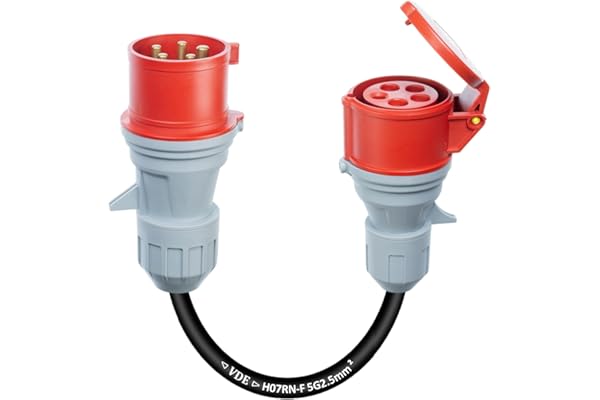 L4F CEE Adapter 3-fas 32A (22 kW) stickpropp till 16A (11 kW) kopplingsadapter, H07RN-F 2,5 mm² kabel, bärbar, med skyddslock, vattentät IP44, lämplig för industri och hushåll