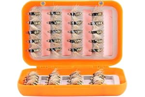 Fishing Flies, Heaveant 40pcs Lifelike Fly Fishing Flies Trout Flies Lures Hooks Fly Fishing Kit Box(Gold)