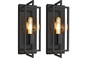 FRIDEKO HOME Lampa ścienna do wnętrz, czarna, 2 sztuki, w stylu vintage, matowa, metalowa, oprawa E27, styl industrialny, do sypialni, salonu, schodów, korytarza, bez żarówki