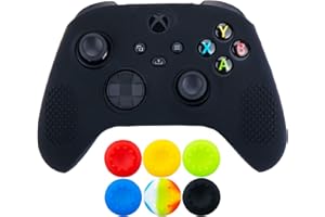 9CDeer 1 Piece of Silicone Protective Cover Skin + 6 Thumb Grips for Xbox Series X/S Controller Black