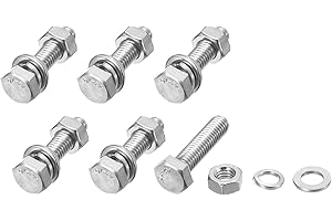 METALLIXITY Hex Head Screws Bolts, Nuts, Flat & Lock Washers Kits (M6-1x25mm) 6 Set, Stainless Steel Fully Threaded Machine Screws Bolt Set - for Home Appliance Equipment