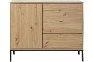 CALICOSY Cómoda 1 Puerta 3 Cajones Decoración Roble - L90 X H80 Cm