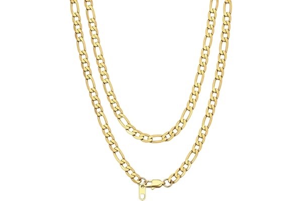 Bandmax Chaîne Collier Figaro pour Homme Femme, Maille Alternée 4mm/6mm/9mm en Acier Inoxydable/Plaqué Or, Longeur de 36cm/46cm/50cm/56cm/61cm/66cm/71cm/76cm