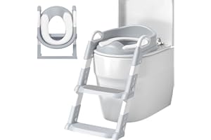 FANWINKJ Siège de toilette pour enfant avec escalier, siège de toilette pour enfants, pot d'apprentissage des toilettes avec escalier, pour garçons et filles (Gris)