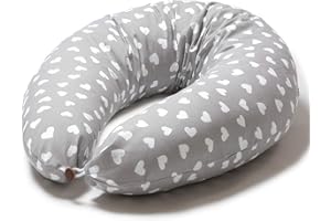 Niimo XXL Pregnancy Pillow & Nursing Pillow - 2-in-1 Design with a 100% Cotton Cover, Machine-Washable, White Hearts (200 x 70 cm)