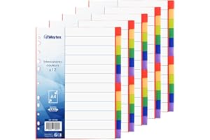 WAYTEX 931348C5 - Divisori A4 con 12 tasti in polipropilene, colori vivi con indice (confezione da 5)