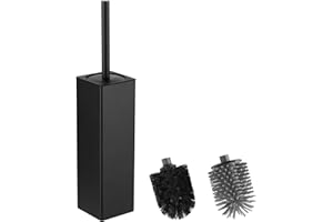 BGL Scopino e supporto per WC, porta scopino in silicone, 2 testine, spazzola quadrata in alluminio per la pulizia del bagno, scopino per WC (nero opaco)