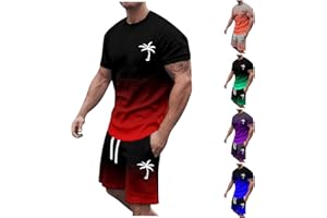 GXYANiaoy Sommer Outfit Herren 2 Teiler Trainingsanzug mit Aufdruck Palme Zweiteiler Sportanzug Kurze Hosen + T Shirt Set Kurzarm Jogginganzug Freizeitanzug Casual Outfit Tracksuit Sport Set Männer