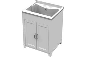 REPLOOD Lavatoio Lavello In Resina Doppia Anta 60x50 Altezza 85 Cm Con Mobile In Pvc