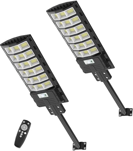 Viugreum Réverbère Solaire Exterieur 600W - 6 Packs Avec Télécommande, 6500K, 1080 LEDs, Détecteur De Mouvement, IP66 Etanche Pour Jardin, Patio, Rue