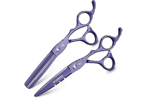 XUANFENG Tijeras de peluquería profesionales de 6 pulgadas Japón 440C tijeras de corte tijeras de adelgazamiento juego de tijeras (2 piezas, morado)