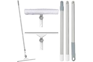 TIKYSKY Nettoyeur de vitres - Raclette à Eau - Raclette Professionnelle avec raclette en Silicone et Brosse en Microfibre - Kit de Nettoyage des vitres pour Salle de Bain, Douche, Sol, Verre, Miroir, Voiture