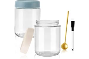 Collazoey 2Pcs 500ml Overnight Oats Jar, Botes Cristal Transparente Portátil Mason Marcas de Rotulador y Tapas con Anillo de Silicona para Avena, Mermelada, Especias, Preparación de Comidas