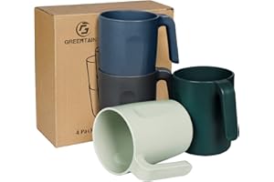 Greentainer Coffee Mug with Handle, Set of 4, 450 ml Drinking Cups for Kitchen, Outdoor, Travel, RV, College Dorm Room Essential, Water Milk Tea Tumblers, Dishwasher and Microwave Safe,15 OZ, 4 Pcs,
