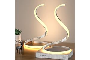 BOBOPAI 2 paczki Spiral lampa stołowa LED, nowoczesna lampka nocna z aluminium, 12 W, ściemniana lampa biurkowa z przełącznikiem dotykowym, do sypialni, salonu i biura, wysokość kabla 2m, srebrny