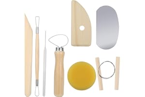 Heyu-Lotus 8 Pcs Pottery Sculpting Tool Set, Wood and Metal Pottery Clay Modeling Tool Complete Pottery Tool Set Beginners Ceramic Clay Tools for Pottery, Ceramics Sculpture, Carving Design