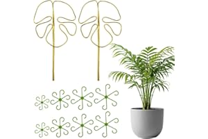 Kleemeiero 2 Pezzi Supporto per Piante con Design Unico a Foglie in Lega di Alluminio con 8 Anello di Supporto per Stelo in Plastica Supporto per Piante da Appartamento per Alocasia Monstera e Rose