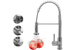 VANCOCO Kitchen Sink Mixer Tap with 360°Swivel Pull Down Sprayer High Arch 2 Holes Single Handle Kitchen Faucets for Cold and Hot Water
