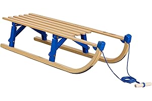 NETSPORTIQUE Klappbarer Holzschlitten - Größe auswählbar - Ohne oder Mit Rücklehne - Ideal für Kinder, um Spaß im Schnee zu haben !…