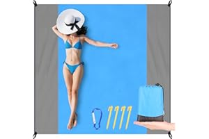 Gaethra Mata plażowa 210 x 200 cm, koc piknikowy bez piasku, ultralekki, wodoodporny, powierzchnia, łatwy do przenoszenia, z 4 szpilkami, woreczkiem ze sznurkiem i karabińczykiem, na plażę i kemping