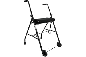 KMINA - Walking Frame with Wheels and Seat, Rollator 2 Wheel, Rollator with Seat, Zimmer Frame with Wheels, Indoor Rollator, Zimmer Frame with Wheels, Black - Made in Europe
