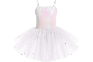 IWEMEK - Robe de ballet pour enfant - Sans manches, à paillettes, avec tulle - Pour danse, ballet - Jupe de ballet, de gymnastique - Vêtements de danse