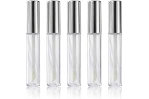 TSUOUKL 5 st 5 ml tomma läppglitterrör med silverlock, påfyllningsbara kosmetiska förpackningar, klara miniflaskor för läppbalsam, gör-det-själv läppglans och prover