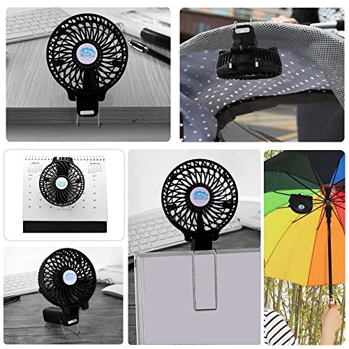 USB Ventilator VersionTech Faltbarer Mini Handventilator Kleiner Lüfter, Elektrisch Wiederaufladbar, Optimal für Mini-Chargeable Portable Laptop Schlafzimmer Büro Draußen Schwarz (Inkl. 18650 Akku ) - 6