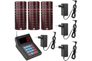 Pager-Warteschlangensystem für drahtlose Anrufe Restaurant-Pager-Summer für Gäste mit 1 Keypad-Sender + 30 aufladbaren Pagern, Vibration, Bee Cue und Leuchtanzeige für große Reichweite (EU)
