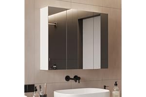 DICTAC Armoire Murale Salle de Bain avec Miroir 70×60×16cm Meuble Salle de Bain avec 3 Portes Miroir,Armoire Toilette Miroirs avec Étagère Réglable,Blanc