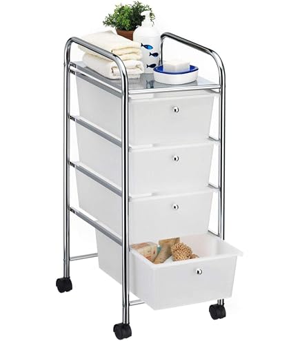 Caisson Roulant IDIMEX GINA - 6 Tiroirs Plastique Transparent, Étagère Métal | 65x64x39cm Pour Salle De Bain Bureau