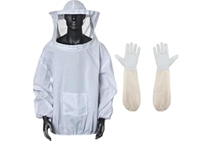 BASTOUR Costume D'apiculture Professionnelle avec Gants, Combinaison D'apiculteur, Gants D'apiculture en Peau de Chèvre, Combinaison Apicole, Gants Protégés pour Apiculteur, Vêtements à Capuchon Avec Voile