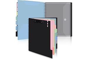 Uquelic Clipboard Folder A4 with Storage, 6 Double-Sided Half Pockets Project Organizer with Zipper Pouch, Plastic Clipboard Folio for Office, School, Macaron Color